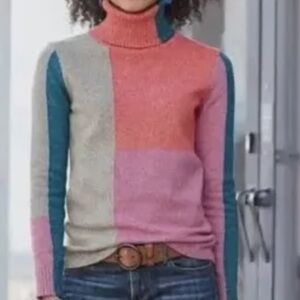 Sundance Luna Color Block Turtleneck Sweater Size S